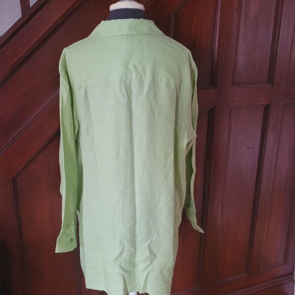 Elisabeth Womens Long-Sleeve Light Green Button-Up Linen Shirt Size 16 - Picture 5 of 6